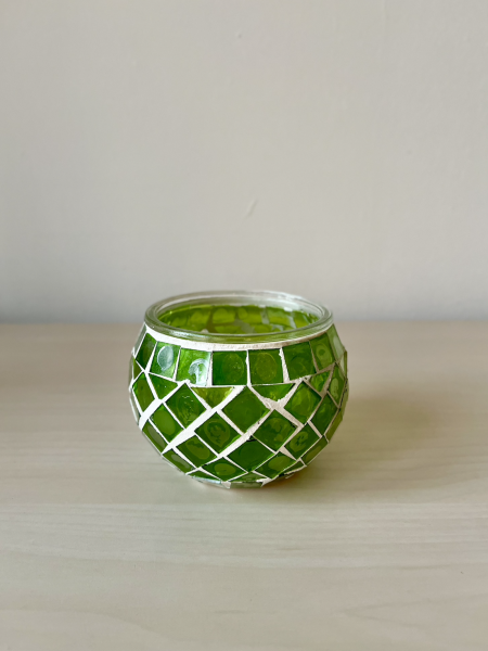 Handmade Green Mosaic Glass Candle Holder