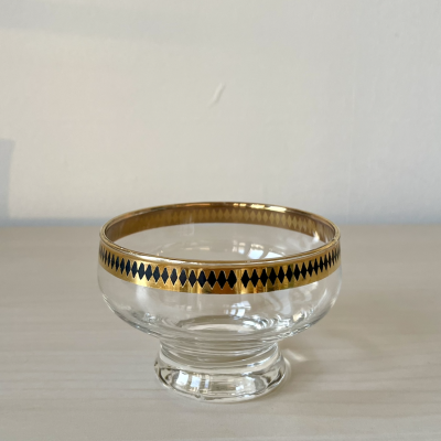 Glass Dessert Bowl with Gold Rim
