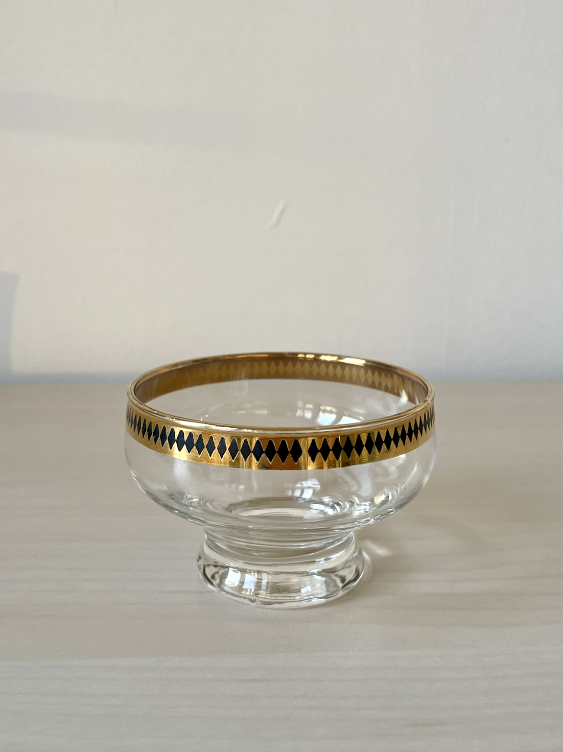 Glass Dessert Bowl with Gold Rim
